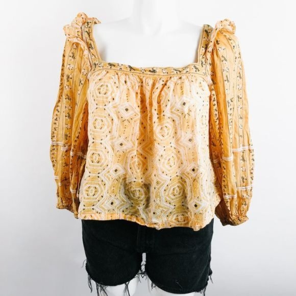 Free People Tops - Free People Mix Print Yellow Blouse L